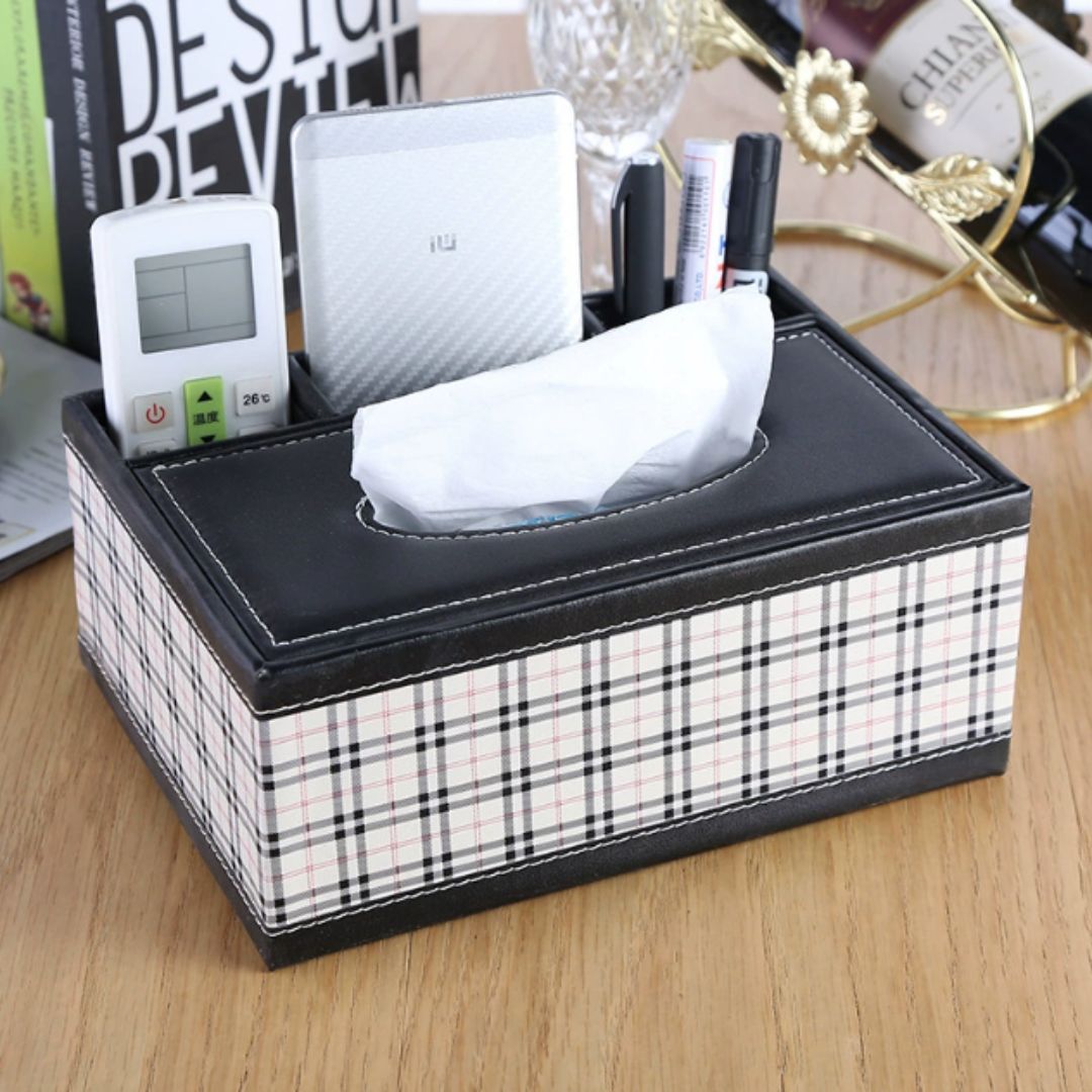 boite-a-mouchoirs-noire-leatherbox-carreaux