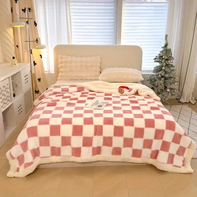 couverture-hivernal-carreaux-rose-caroussel-lit