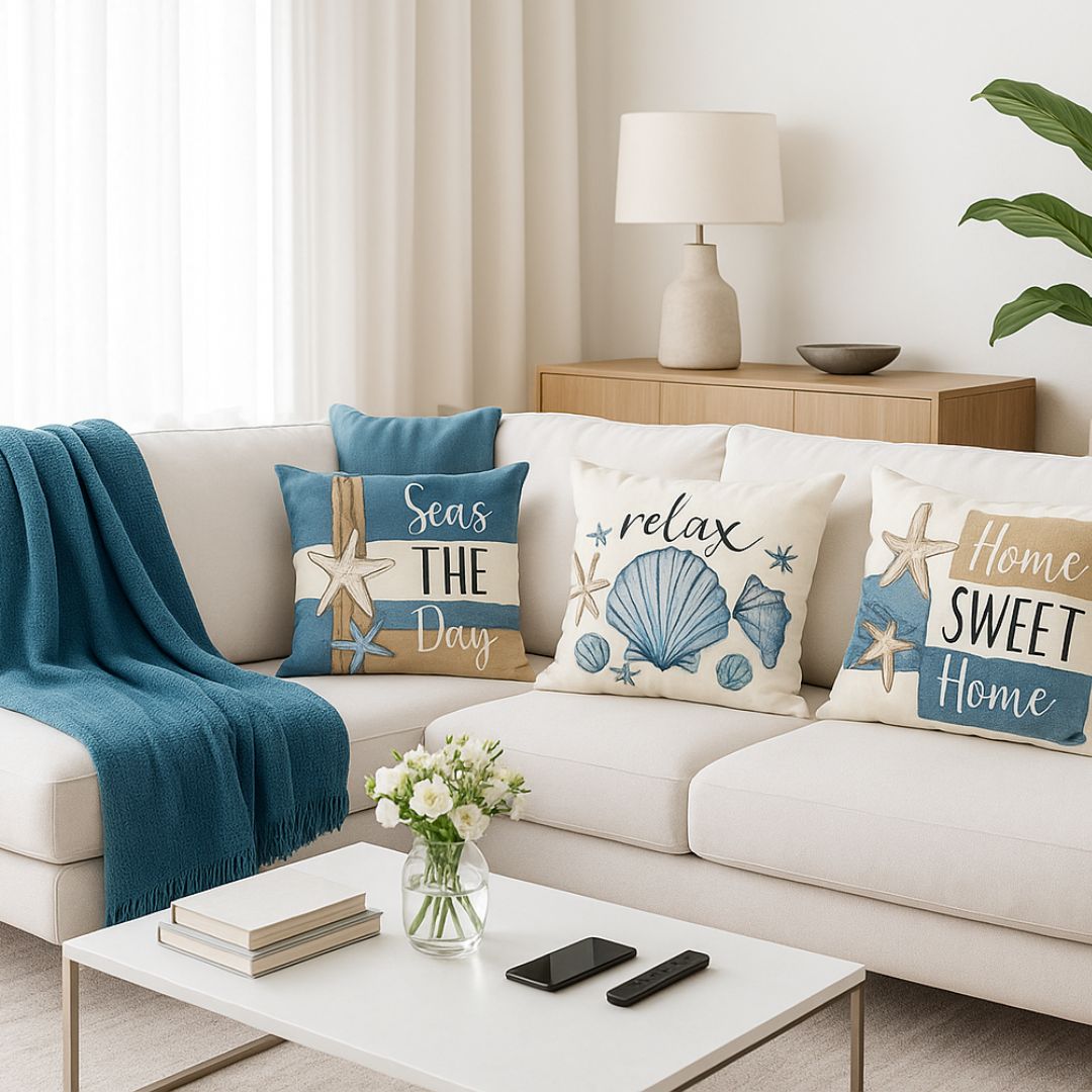 plaid-chauffant-bleu-cousssins-assortis