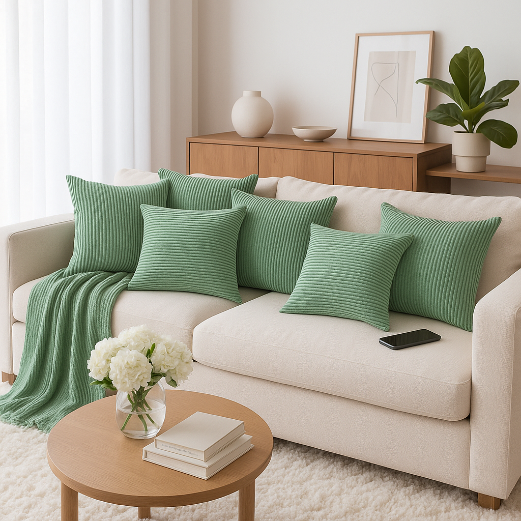plaid-chauffant-coussins-vert-olive