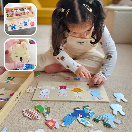 Puzzle 3d bois | Emoti'Mode™ Lapins cadeau bébé
