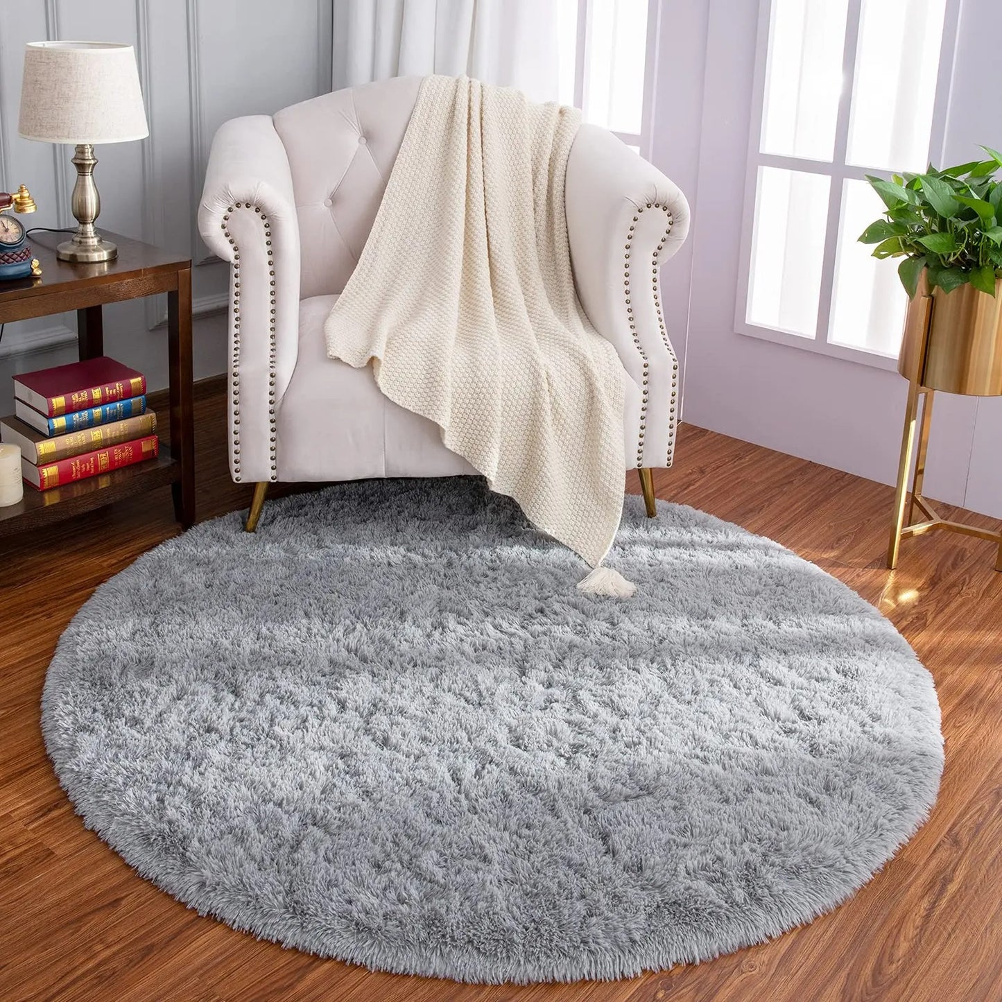 Tapis rond salon | Design Premium, Gris argenté