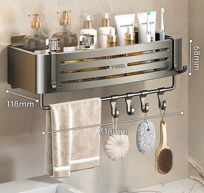 Étagère murale pour salle de bain Gris 1 pièce + tige | Corner'Space™