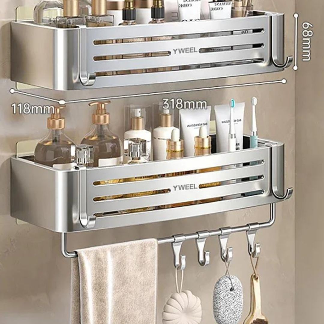 Étagère murale pour salle de bain | Corner'Space™ Argenté 2 pièces