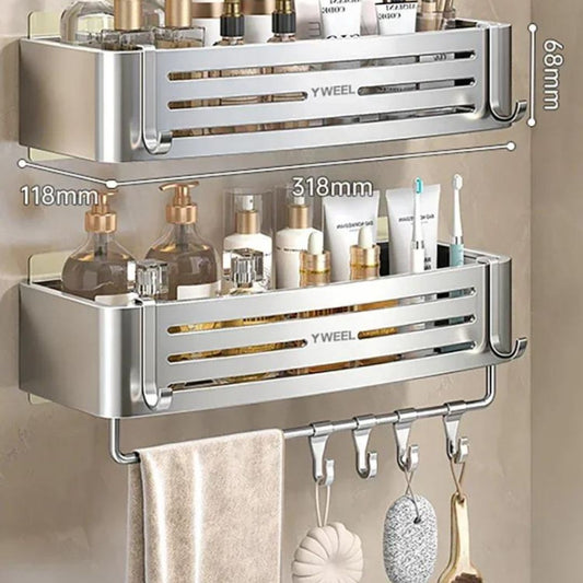 Étagère murale pour salle de bain | Corner'Space™ Argenté 2 pièces