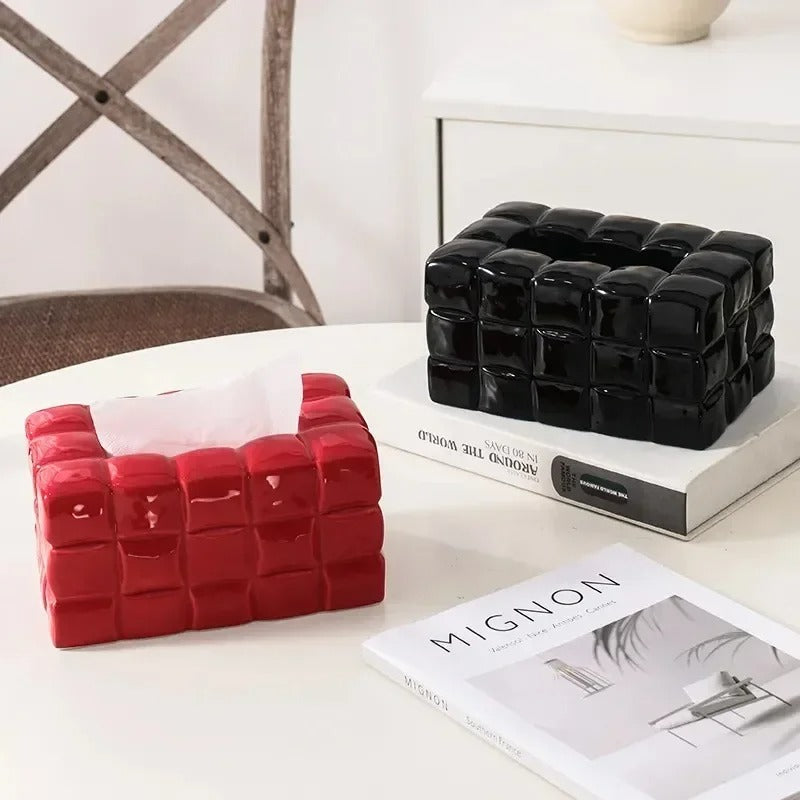 boite-a-mouchoirs-ceramique-caroussel-rouge-noir