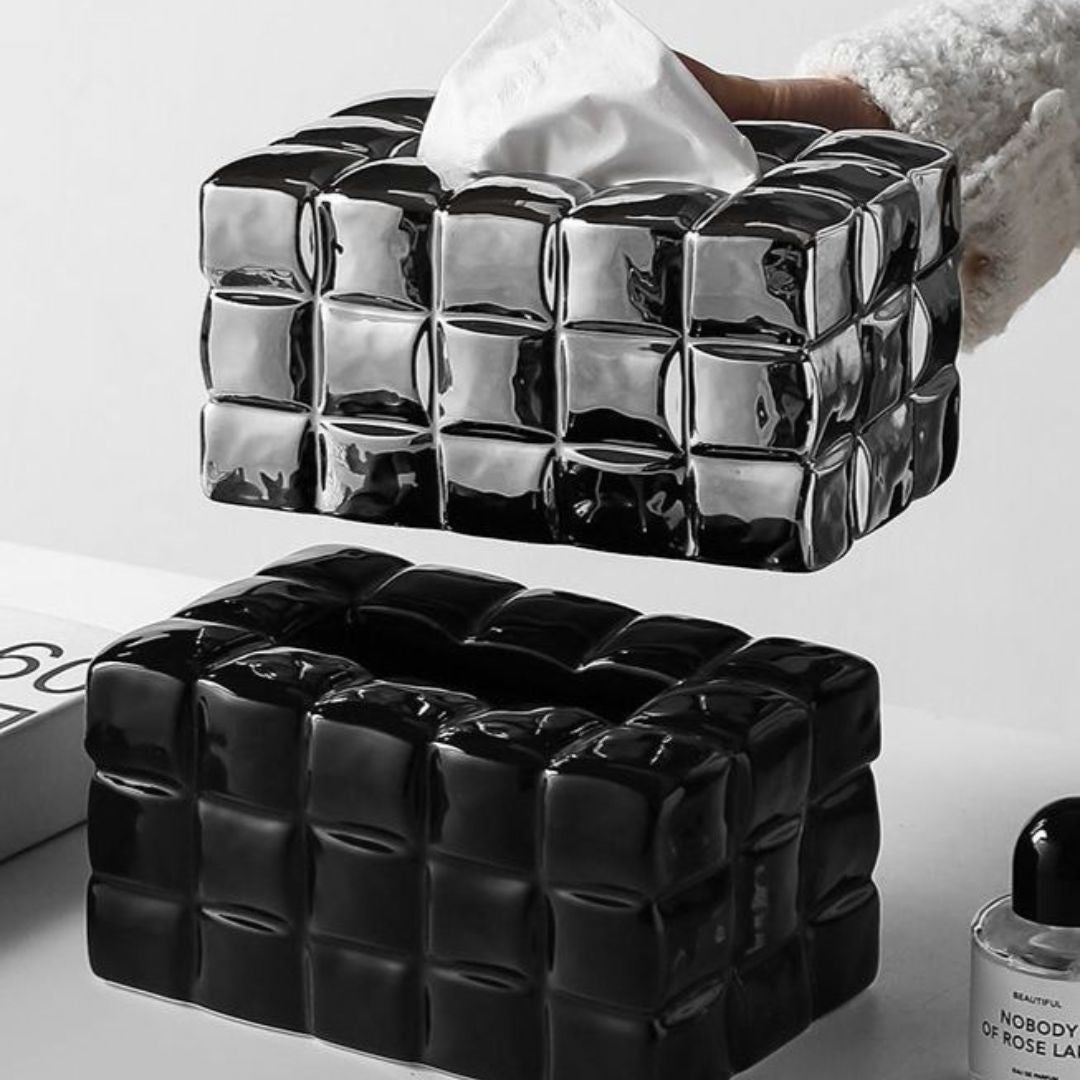 boite-a-mouchoirs-ceramique-moderne-argentee-noire