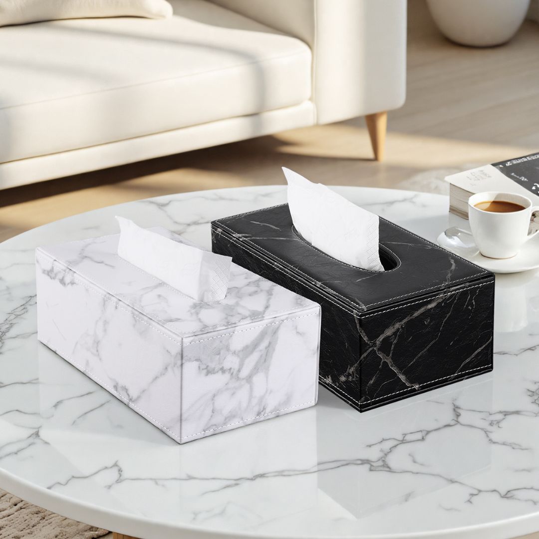 boite-a-mouchoirs-cuir-blanche-noire