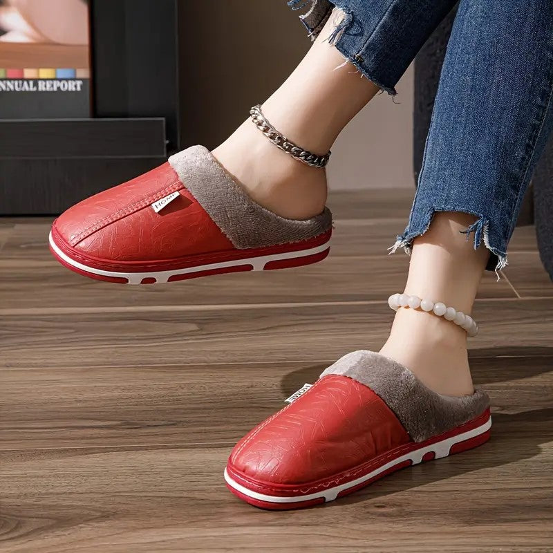 chaussons-femme-rouges-salon