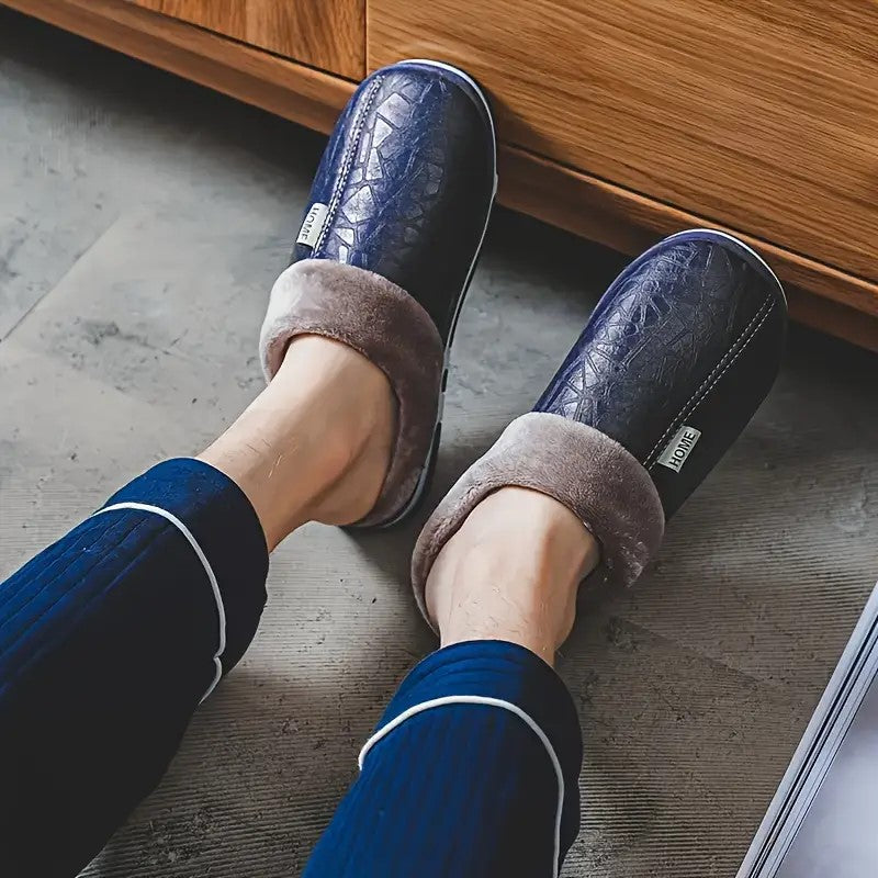 chaussons-homme-bleus-salon