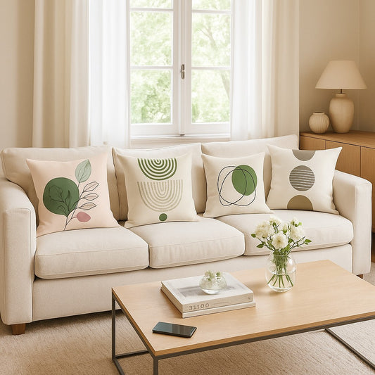 housse-coussin-vert-quatre-canapé
