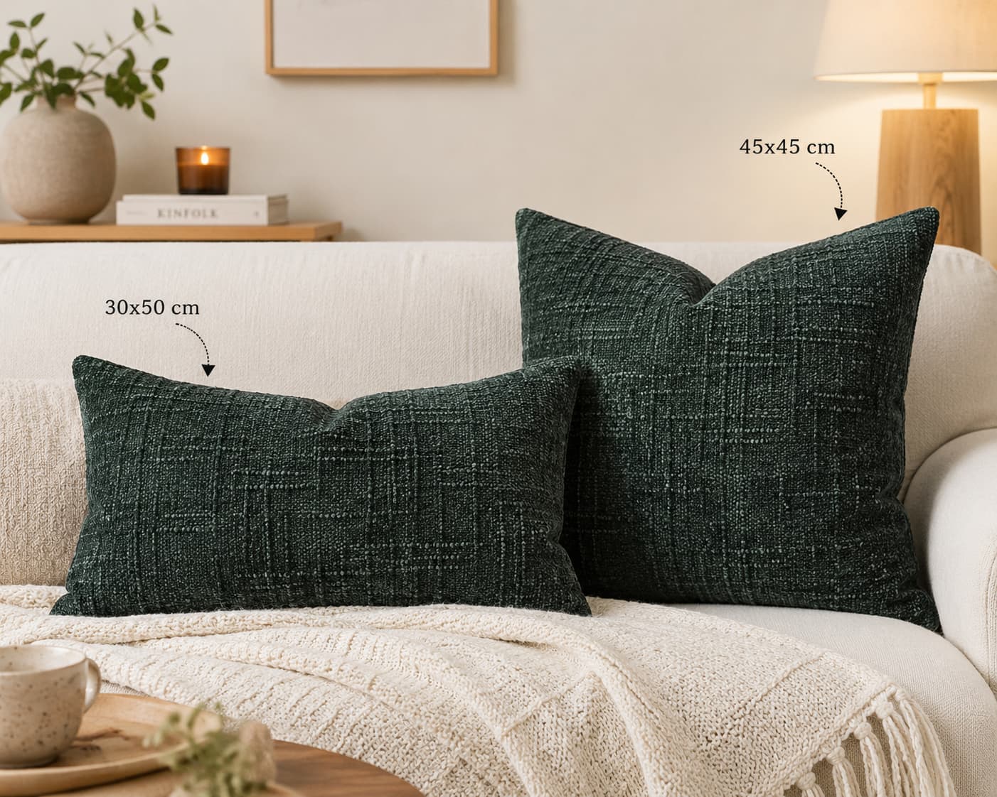 Housse de coussin en chenille texturée effet bambou, douce et élégante, pour décorer un salon ou une chambre dans un style cocooning, scandinave ou bohème