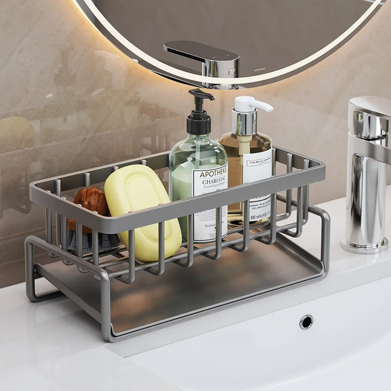 organisateur-évier-cuisine-métal-gris