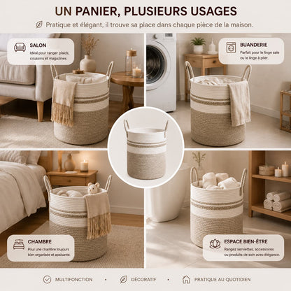 Panier de rangement tressé en corde de coton | NaturalBasket™ Panier à linge tressé