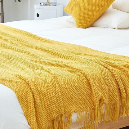 plaid-chauffant-azur-jaune-soleil-lit