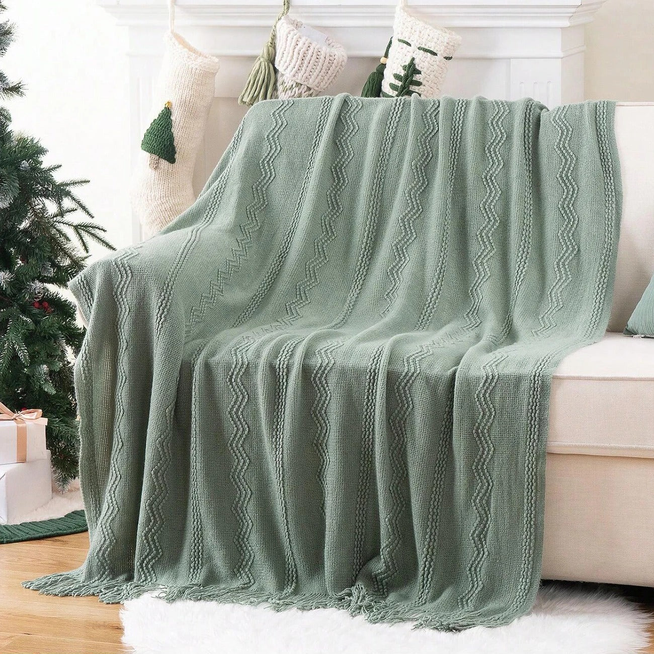 plaid-chauffant-canape-vert-sauge
