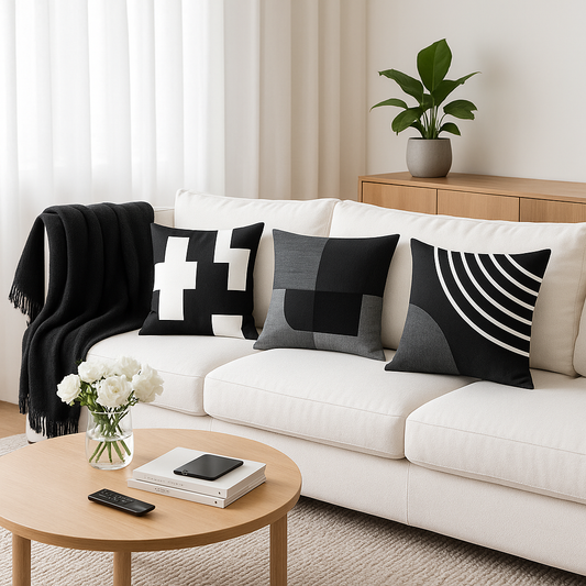 plaid-chauffant-coussins-noir-blanc