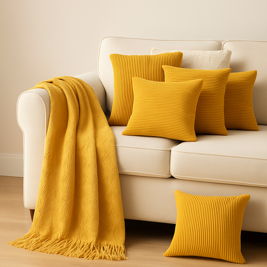 plaid-chauffant-jaune-soleil-coussins-jaunes