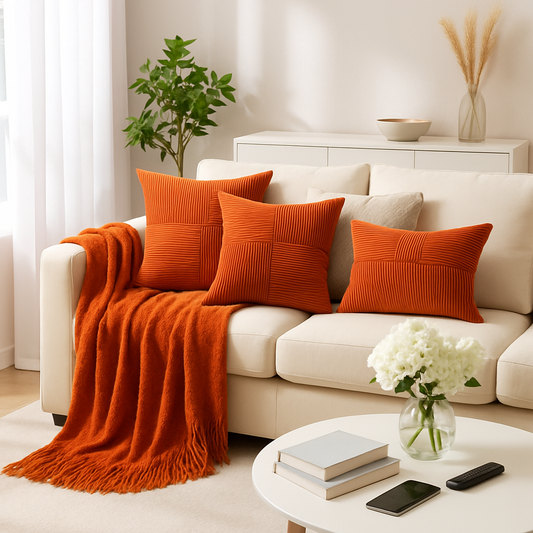 plaid-chauffant-rouge-brique-coussins-rouge-brique