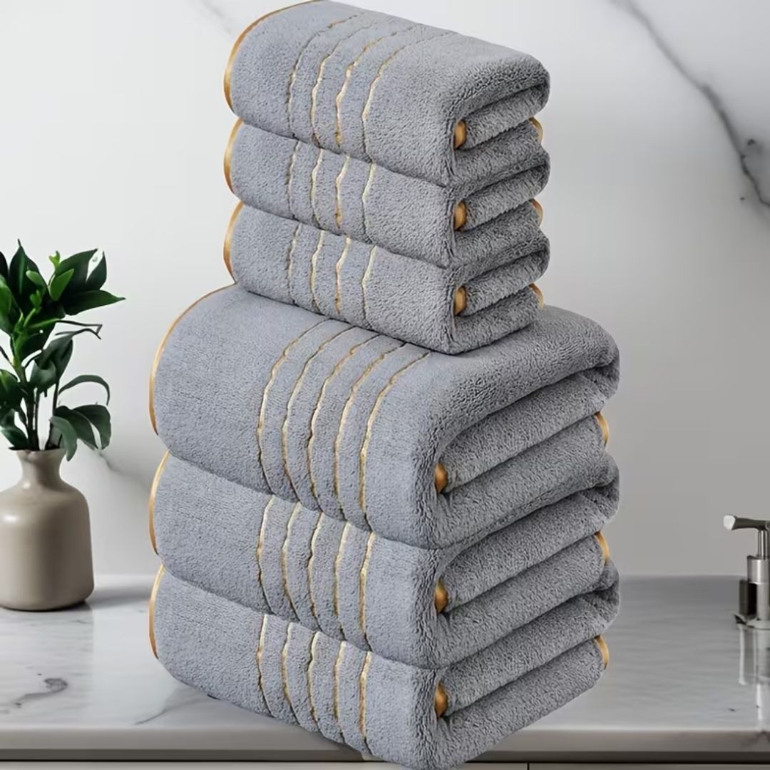 Serviette de bain de luxe grise - ensemble de 8 pièces, séchage rapide, coton de haute qualité