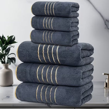Serviette de bain de luxe noire - ensemble de 8 pièces, séchage rapide, coton de haute qualité