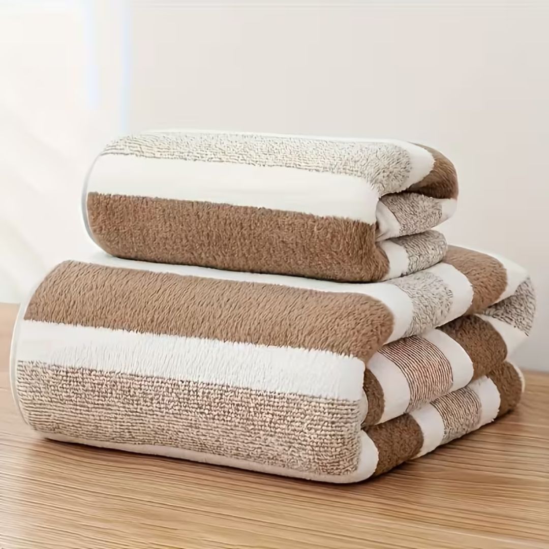 serviette-de-bain-raye-lot-marron-deux