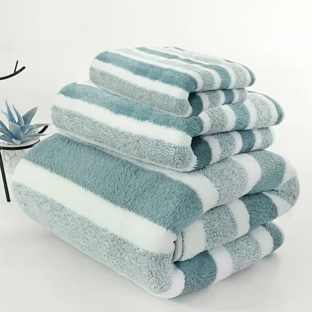 serviette-de-bain-raye-lot-vert-trois