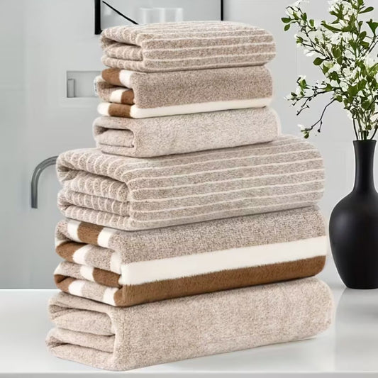 serviette-de-bain-raye-marron-lot