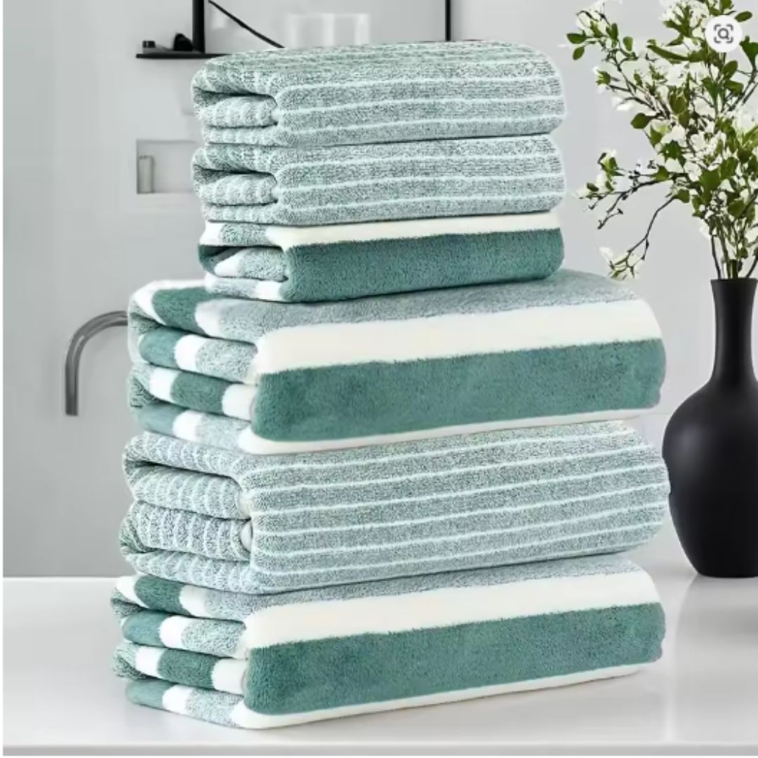 serviette-de-bain-raye-vert-lot