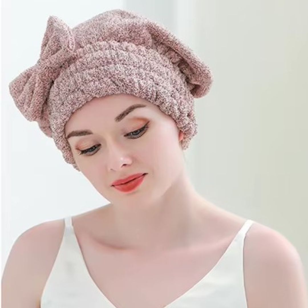 Serviette microfibre - Bonnet de séchage cheveux orange